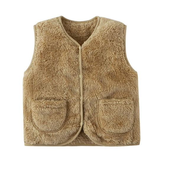 UngA Girls Puffer Vest Child Vests For Spring Wear Children Clothing Plus Thick Vest For Boys Girls With Lamb Vest Warm Breathable Dailywear Khaki,5-6 Years