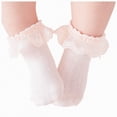 thumbnail image 1 of enyan Girls Ruffle Socks Toddler Double Lace Sock Turn Cuff Frilly Dress Socks Pageant with Ruffles Little Baby Girl Kids Cotton Ankle Socks (Pink,0-1 Years), 1 of 7