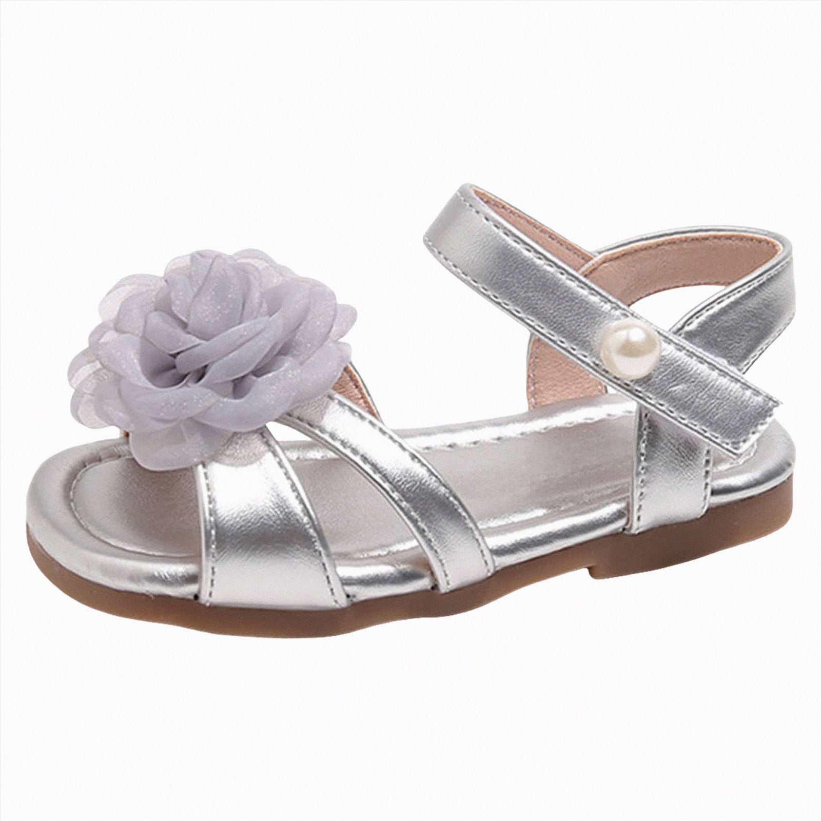 enyan Girls Sandals Open-Toe Summer Outdoor Unisex Child Sport Sandals Athletic Lightweight Sandals For Children,Silver,Size 6.5