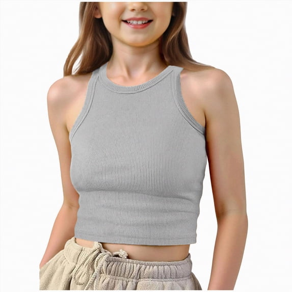 enyan Girls Short Sleeve T Shirts Kids Summer Tops Crewneck Basic Graphic Tees Tops for Teen Girls,Grey,9-10 Years