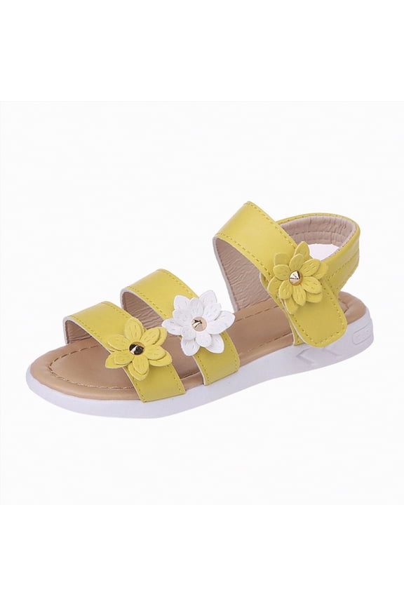 Girls Summer Sandals Outdoor Beach Anti-Slip Rubber Soft Sole Newborn Toddler First Walker Shoes Girls' Sandals,Yellow,Size 9 M