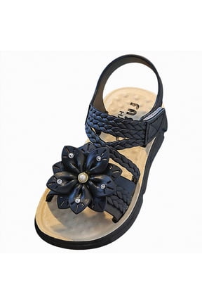 Girls Summer Sandals Outdoor Beach Anti-Slip Rubber Soft Sole Newborn Toddler First Walker Shoes White Sandals For Girls,Black,Size 13