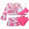 thumbnail image 1 of enyan Girls Swimsuit Girls Bathing Suits Girl's 4 Piece Color Block Swimsuit and Coverup Set Tree Print Boho Bathing Suits for Girls Swimwear,Hot Pink,11-12 Years, 1 of 7