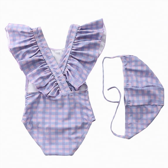 enyan Girls Swimsuit Girls' One-Piece Swimwear Cute Tie Dye Side Cutout Swimsuit Summer Quick Dry Beach Hawaiian Bathing Suits,Purple,1-2 Years