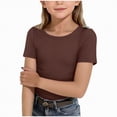 thumbnail image 1 of enyan Girls T Shirts Ruffle Short Sleeve Ruched Knot Side Tunic Blouse Summer Tee Tops Cute Shirts for Teens,Coffee,11-12 Years, 1 of 4