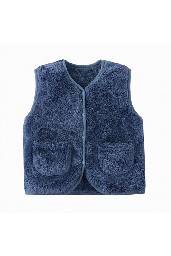 enyanGirls Vest Toddler Baby Girl Boys Sleeveless Fleece Plush Vest Sherpa Waistcoat Plaid Zipper Outerwear with Pockets Blue,4-5 Years