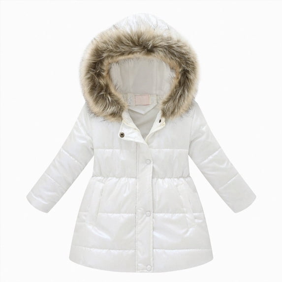 enyan Girls Winter Coat Hooded Puffer Jacket Warm Fleece Zipper Outerwear Jackets Coats(White,10-11 Years)