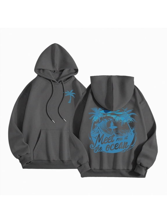 Graphic Oversized Hoodies for Women Teen Girls Kids Trendy Cute Preppy Sweatshirt Long Sleeve Y2K Tops with Pockets Dark Gray,XXXL