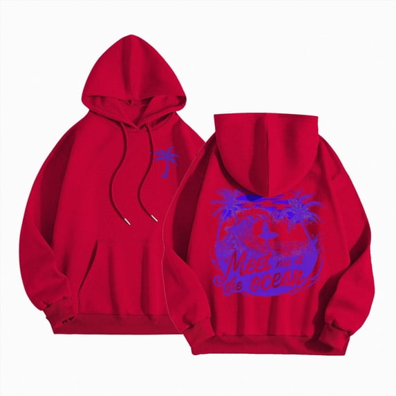 enyan Graphic Oversized Hoodies for Women Teen Girls Kids Trendy Cute Preppy Sweatshirt Long Sleeve Y2K Tops with Pockets Red,XXXL