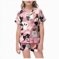thumbnail image 1 of enyan Halloween Pajamas Girls 2 Piece Pumpkin Ghost Sleepwear Short Sleeve Jammies for Kids Button-Down Nightwear Girls Pajama Sets(Pink,12-13 Years), 1 of 5