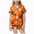 thumbnail image 1 of enyan Halloween Pajamas Girls Soft Button Down Short Sleeve Pjs Set Pumpkin Ghost Print Sleepwear Girls Pajama Set(Orange,12-13 Years), 1 of 5