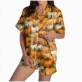 thumbnail image 1 of enyan Halloween Pajamas Set Cute Button Down Shirt and Shorts 2 Piece Ghost Or Pumpkin Pattern Sets Yellow,M, 1 of 7