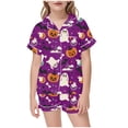 thumbnail image 1 of enyan Halloween Pjs Girls Pumpkin Pajama Set Ghost Pjs Jammies Short Sleeve Button Down Lounge Sleepwear Girls' Pajama Sets(Purple,12-13 Years), 1 of 4