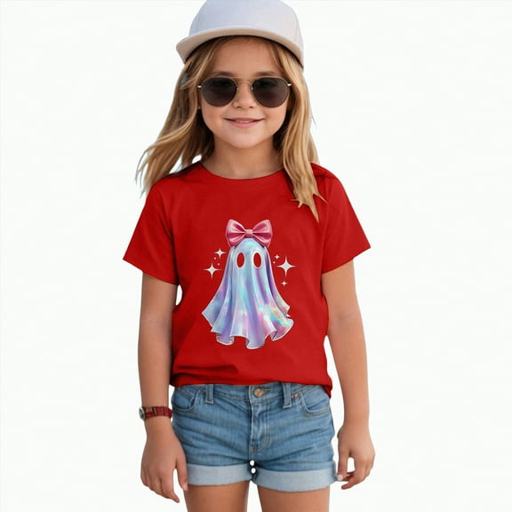 enyan Halloween Shirt Boys Girls Pumpkin Ghost T Shirt Toddler Boy Girl Short Sleeve Cute Graphic Tee Tops (Brick Red,2-3 Years)