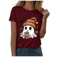 thumbnail image 1 of enyan Halloween Shirt Halloween Doodles Shirt for Women Cute Boo Vintage Graphic Halloween Tshirt for Party Short Sleeve Fall Shirt Wine,XL, 1 of 2