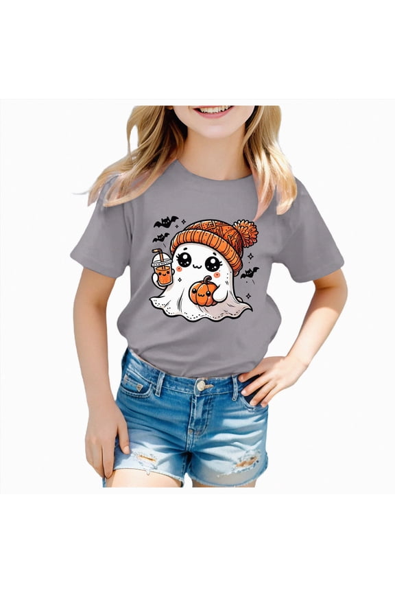 Halloween Shirts for Boys Girls Cute Pumpkin Ghost T-Shirt Retro Spooky Season Outfit Fall Tees Short Sleeve Tops Halloween Tshirt Toddler Boy Girl(Grey,10-11 Years)