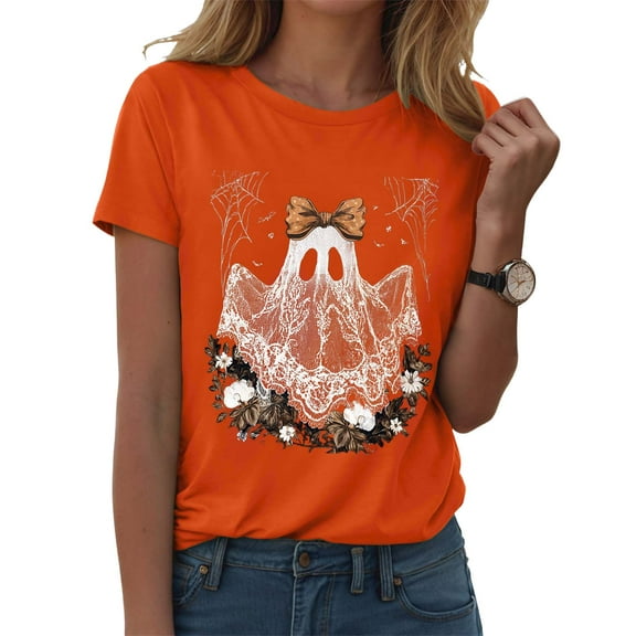 enyan Halloween Shirts Halloween Shirt Spooky Teacher Tshirt: Teaching My Boos Tee - Women Cute Ghost T Shirt Casual Short Sleeve Tops Orange,2XL