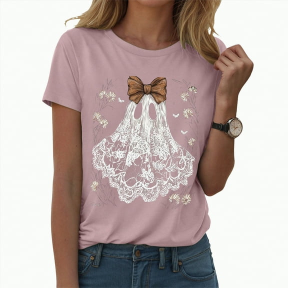 enyan Halloween Shirts Women Womens T Shirt Funny Halloween Party Ghost Relationship Tee for Ladies Womens Graphic Tees Light Pink,M