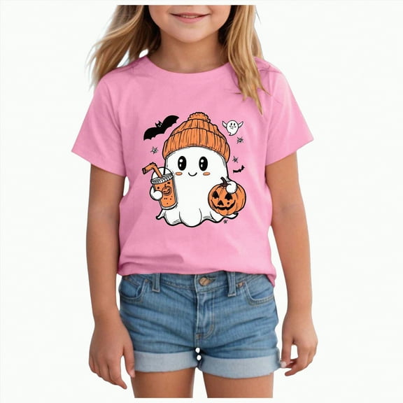 enyan Halloween Tshirt Boys Girls Spooky Season Retro Ghost Pumpkin Toddler T-Shirt for Boys Girls (Pink,3-4 Years)