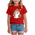 thumbnail image 1 of enyan Halloween Tshirts Girls Retro Spooky Ghost Pumpkin Tshirts Kids Cotton Short Sleeve Tee Top Halloween Shirt Kids Red,8-9 Years, 1 of 4