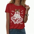 thumbnail image 1 of enyan Halloween Women'sShirts Pumpkin Graphic Cute Ghost Tops Tee for Women Short Sleeve Casual T-Shirt Ladies October Top Comfortable Printed Shirt Fall Red,L, 1 of 5