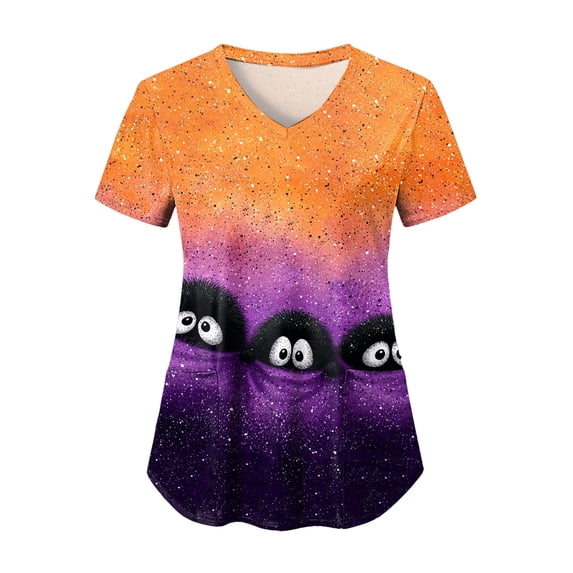 enyan Halloween Womens Shirt Boo Tshirt Pumpkin Print Tees Casual Vacation Short Sleeve Tops Womans Halloween Shirt Purple,XL