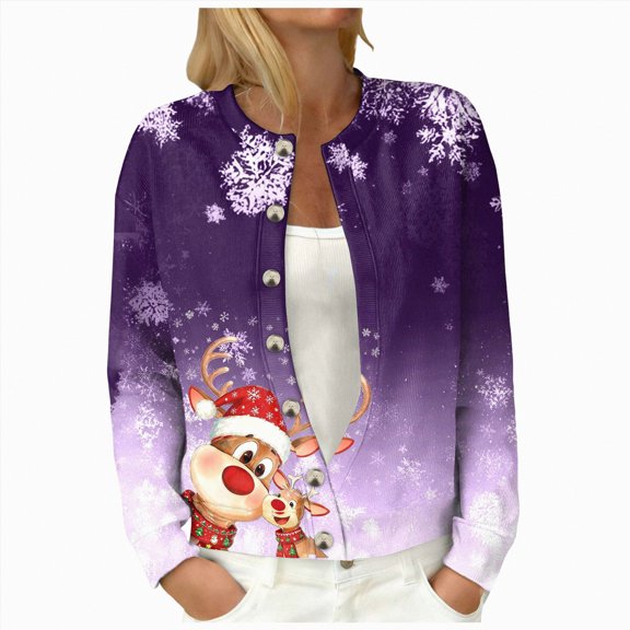 enyan Hooded Cardigan Sweaters for Women Long Sleeve Button Down Knit Sweater Coat Outwear Womens Cardigan Sweater Purple,S