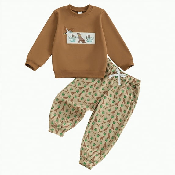 enyan Inf'ant Clothes B'oys Todd'ler B'aby B'oy Fall Winter Clothes Color Block Long Sleeve Sweatshirt Pullover Tops + Joggers Pants Outfit Set Brown,2-3 Years