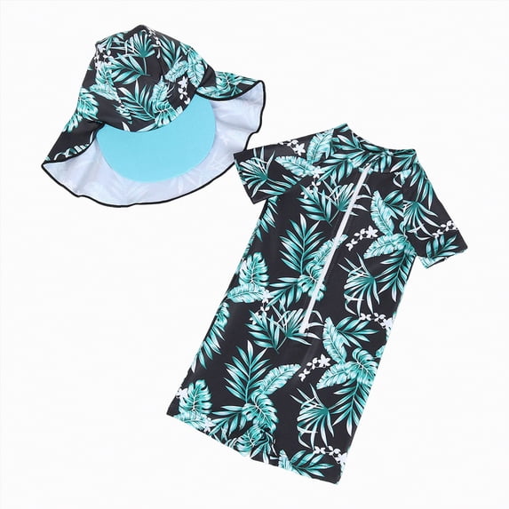 enyan Infant Baby Boy Girls Rash Guard Swimsuit Short Sleeve Zipper Bathing Suit Toddler One Piece Swimwear Sunsuit,Dark Green,3-4 Years