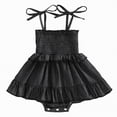 thumbnail image 1 of enyan Infant Baby Girl Summer Clothes Denim Romper Dress Newborn Baby Outfits Sleeveless Tie Up Shoulder Smocked Ruffle Bodysuit,Black,3-6 Months, 1 of 7