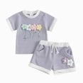 thumbnail image 1 of enyan Infant Girls Ruffles Short Sleeve Floral Printed Romper Newborn Bowknot Ribbed Bodysuits with Headband Purple,18-24 Months, 1 of 7