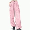 thumbnail image 1 of enyan Joggers for Women Women's High Waisted Cargo Pants Travel Streetwear Baggy Stretchy Pants with Pockets Drawstring Ankle Cuffs Pink,Pink, 1 of 4