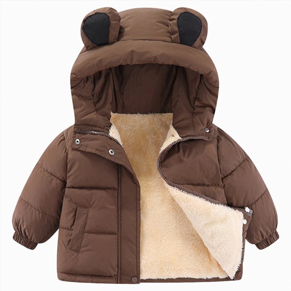 enyan K'ids Jackets Gir'ls K'ids Big B'oys Winter Puffer Jacket with Hood Warm Light Weight Padded Water-Resistant Coat for K'ids Brown,5-6 Years