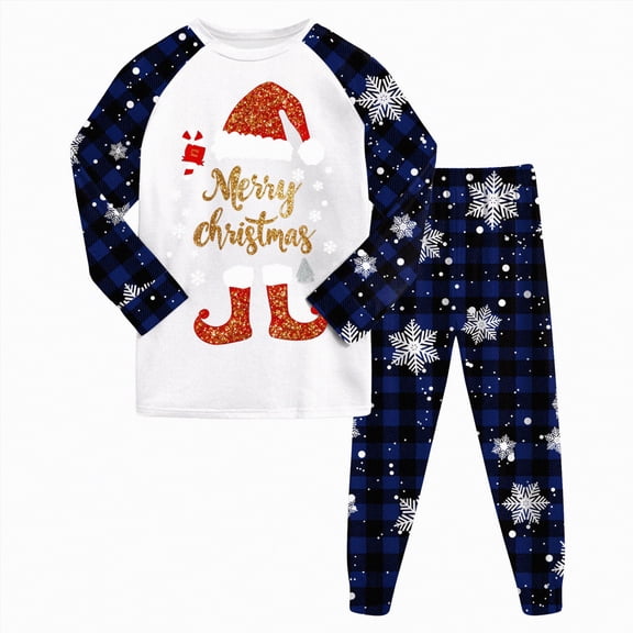 enyan Ki'ds Christmas Pajamas Bo'y's Gi'rl's Colorable Clothing Sets 2 Piece Ki'ds Christmas Costumes Pants Sets Cute Playwear Light Blue,6-7 Years