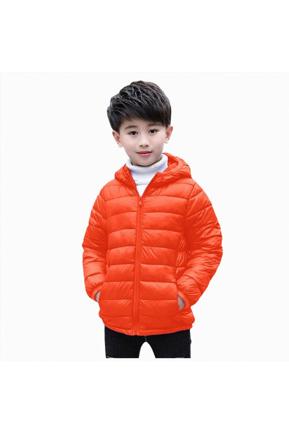Kids Boy Girl Winter Hooded Puffer Jackets Coats Lightweight Padded Outerwear(Orange,3-4 Years)