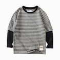thumbnail image 1 of enyan Kids Boys Casual Striped Shirts Crewneck Long Sleeve Basic T-Shirt Basic Daily Work Stripe Tee Tops(Grey,10-11 Years), 1 of 6