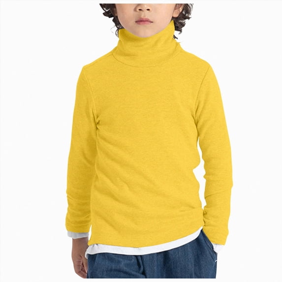 enyan Kids Boys Turtleneck Long Sleeve Pullover T-Shirt Soft Warm Stretch Kids Basic Turtle Neck Tops for Toddler Boys(Yellow,18-24 Months)
