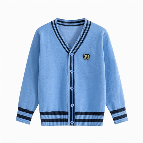 enyan Kids Cardigan Sweater Cotton Button-up V-Neck Knit Basic Casual Schoold Uniforms(Blue,13-15 Years)