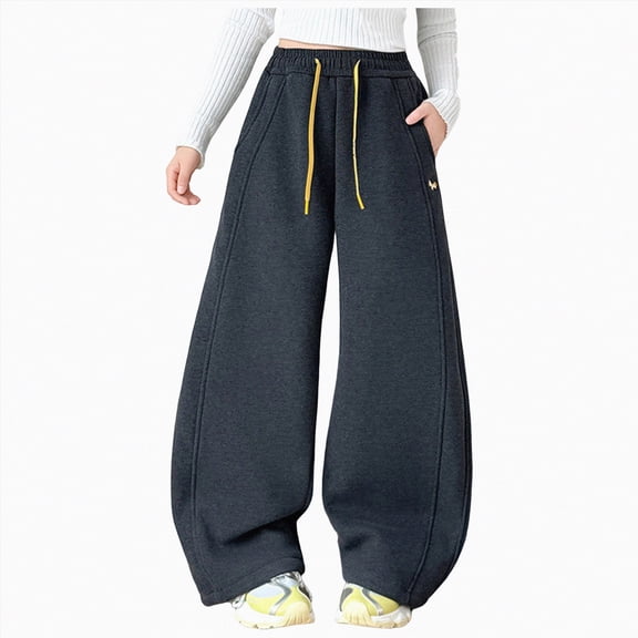 enyan Kids Clothes Girls Girl's Baggy Sweatpants Letter Wide Leg Pants Elastic Waist Long Trousers Joggers Trendy Dark Gray,13-14 Years