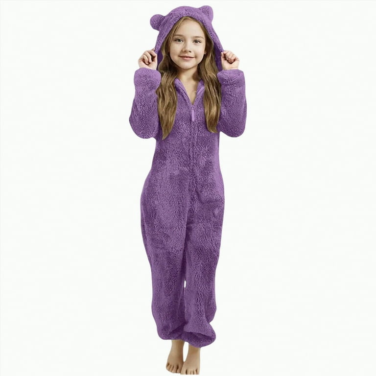 enyan Kids Fleece Onesie Pajamas Jumpsuit Girls Warm Sherpa Lined