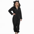 thumbnail image 1 of enyan Kids Fleece Onesie Pajamas Jumpsuit Girls Warm Sherpa Lined Romper One Piece Zipper Hooded Cute Playsuit Pajama Onesie for Girls (Black,6-7 Years), 1 of 4