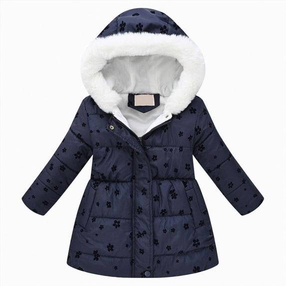 enyan Kids Girls Light Puffer Floral Print Hoodie Zip Up Fleece Fall Winter Jacket(Black,9-10 Years)