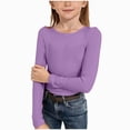 thumbnail image 1 of enyan Kids Girls Long Sleeve Shirts Crewneck Ruched Side Slim Fit Tops Ribbed Knit Casual Tee Shirt(Purple,11-12 Years), 1 of 6