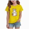 thumbnail image 1 of enyan Kids Halloween Shirts Girls Cute Pumpkin Ghost T-Shirt Retro Spooky Season Outfit Fall Tees Kids Short Sleeve Tops Girls Halloween Tshirt(Yellow,7-8 Years), 1 of 6