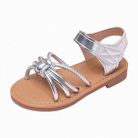 enyan Kids Sandals Baby Toddler Infant Girls Leather Soft Open Toe Summer Sandals Flower Princess Flat Shoes,Silver,Size 6.5