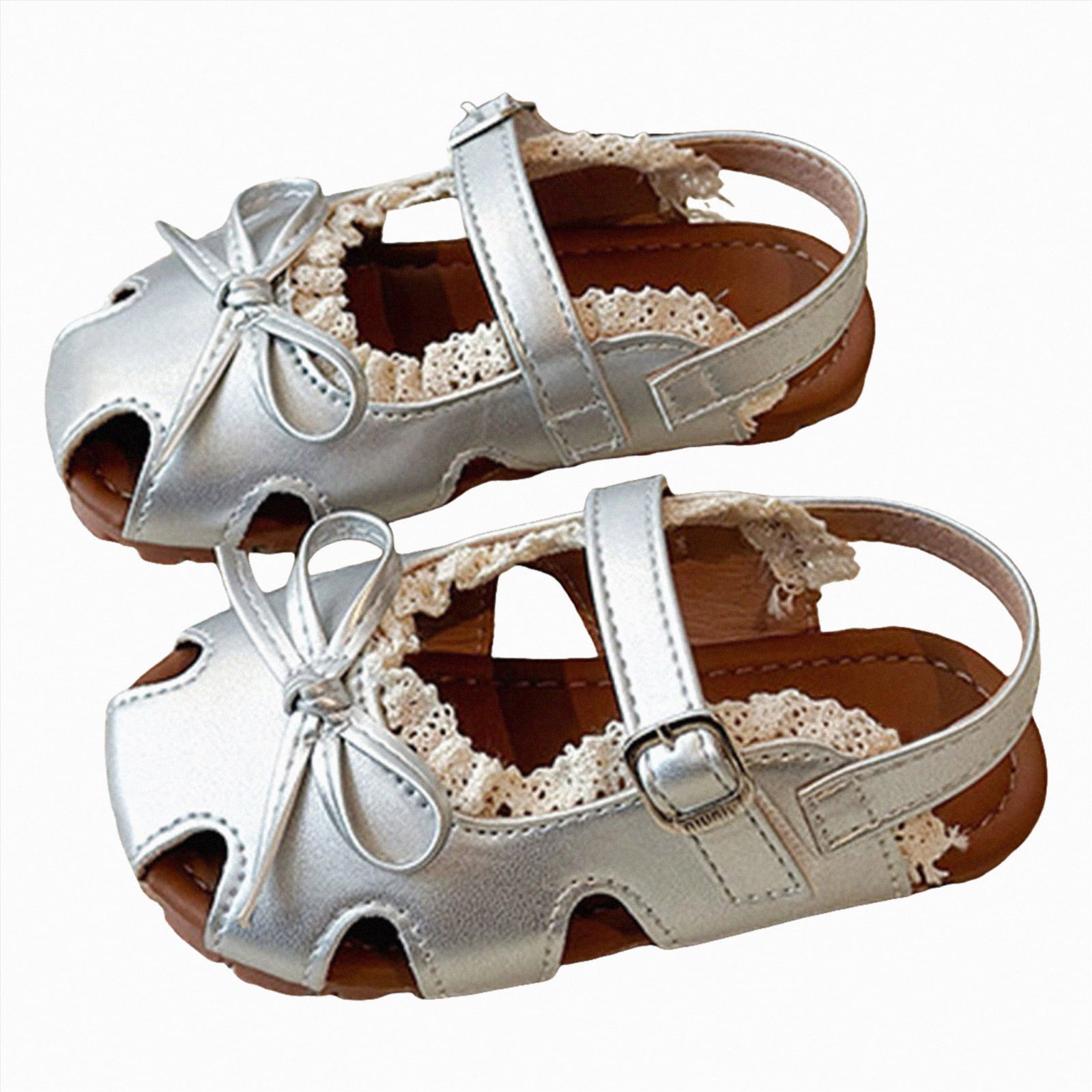 enyan Kids Sandals Boys Girls Slide Summer Non-slip Toddler Slippers with Adjustable Straps for Indoor & Outdoor Kids Sandals,Silver,Size 6.5
