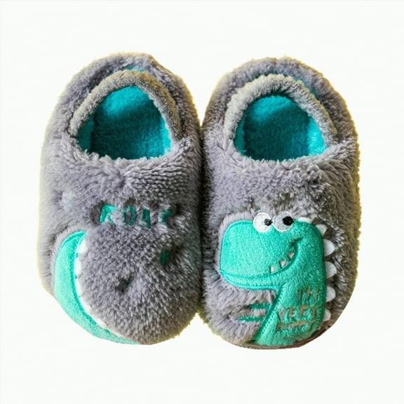 enyan Kids Slippers Boys Girls Warm Winter House Slippers Big Little Kids Non-Slip Soft Plush Memory Foam Home Shoes for Indoor Outdoor Slippers Girls Grey,Size 9