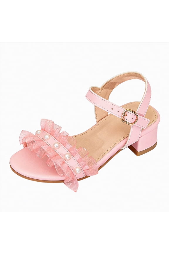 Kids Summer Shoes Girls Sandals - Big girl and Toddler Girl Sandals with Durable Leather and Glitter Straps, Summer Dress Shoes for Girls,Pink,Size 3