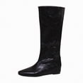 thumbnail image 1 of enyan Knee High Boots Women Square Toe Pull On Wide Calf Riding Fashion Buckles Chunky Metallic Casual Vintage Knee High Black Boots for Women C,Size 7.5, 1 of 7
