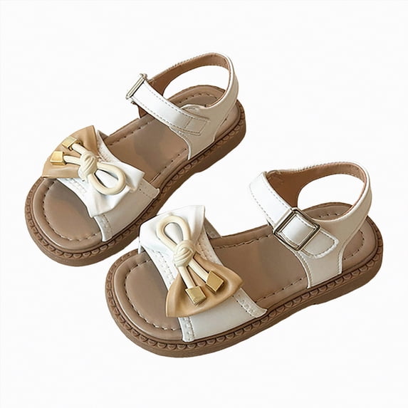 enyan Leather Kids Sandals - Natural Cork Footbed Non-Slip Slides for Kids - Lightweight Girls Sandals - Water-Resistant Girls Sandals Keen Sandals Kids,White,Size 11.5